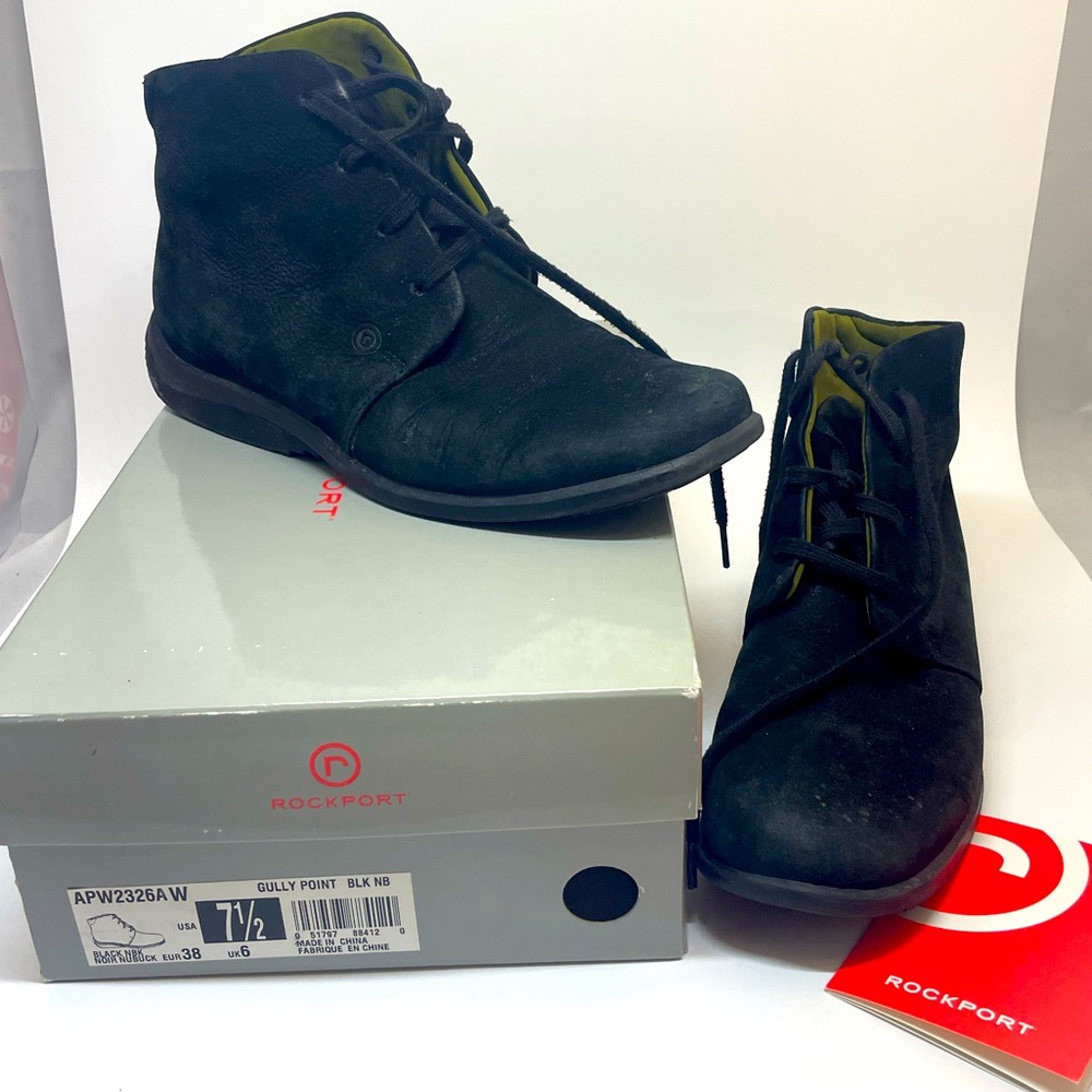 New Rockport Women's Black Booties Boots Gully Point Tie Up Ankle Shoes size 7.5